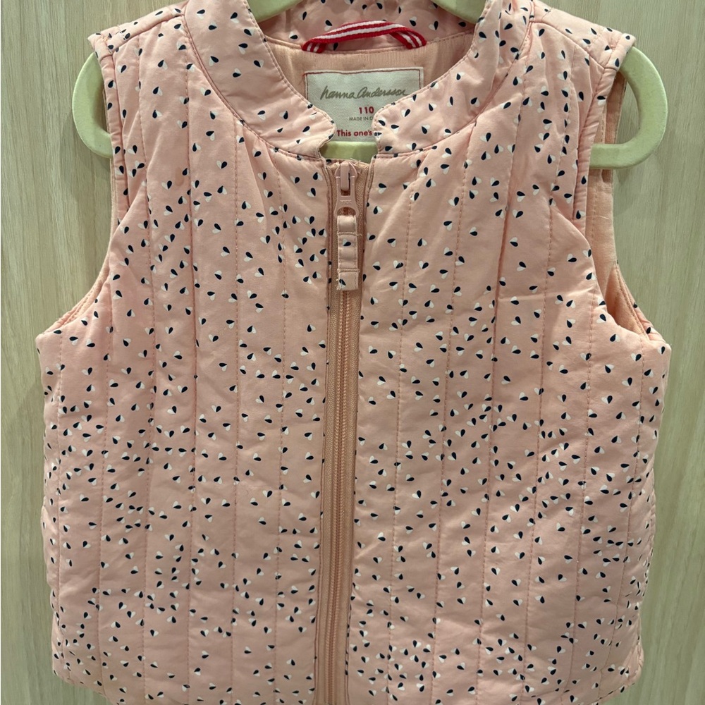 Hanna Andersson Light Pink Quilted Vest with Black Sprinkle Print